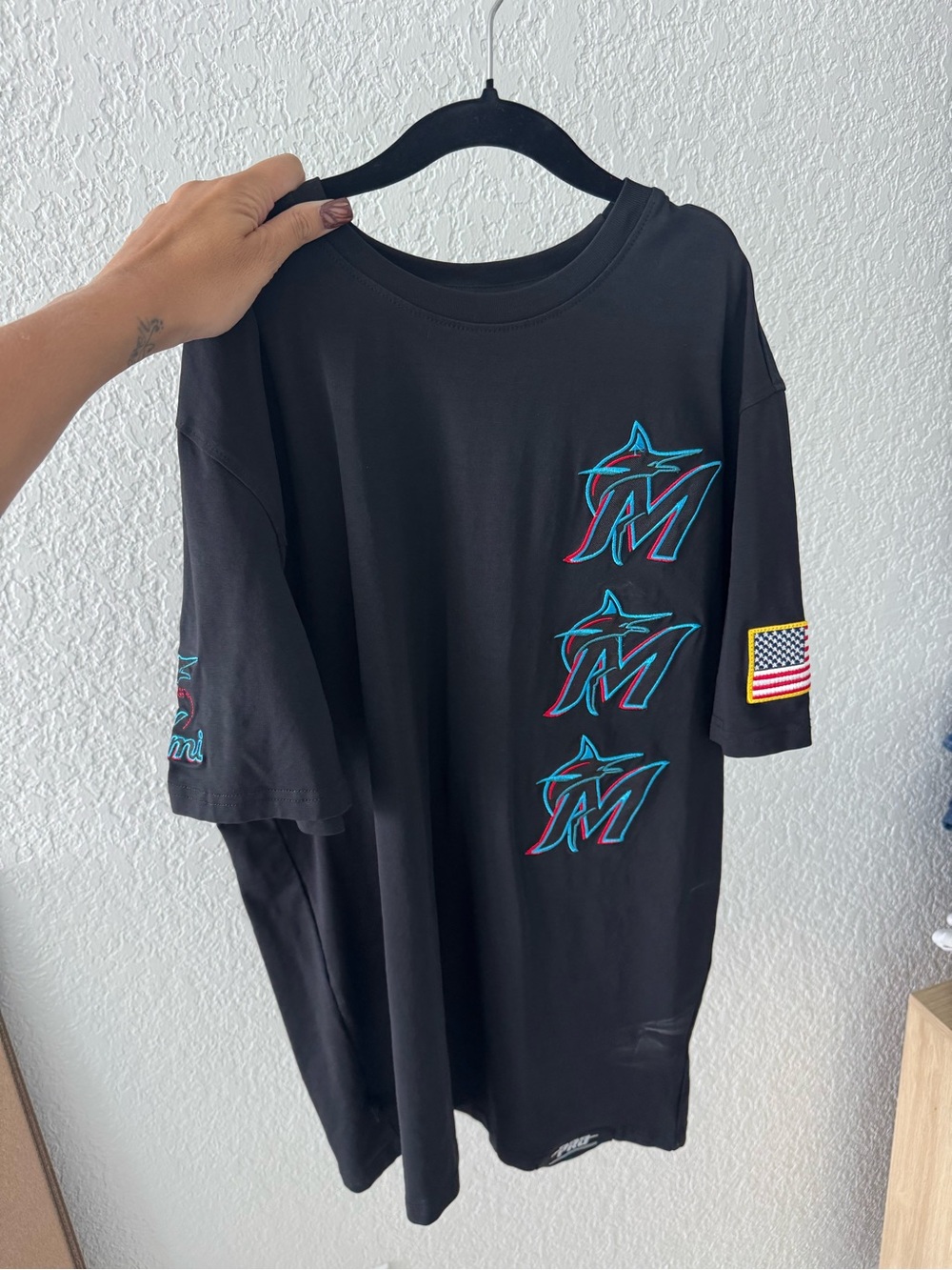 Miami Marlins Black Graphic Tee with Triple Logo